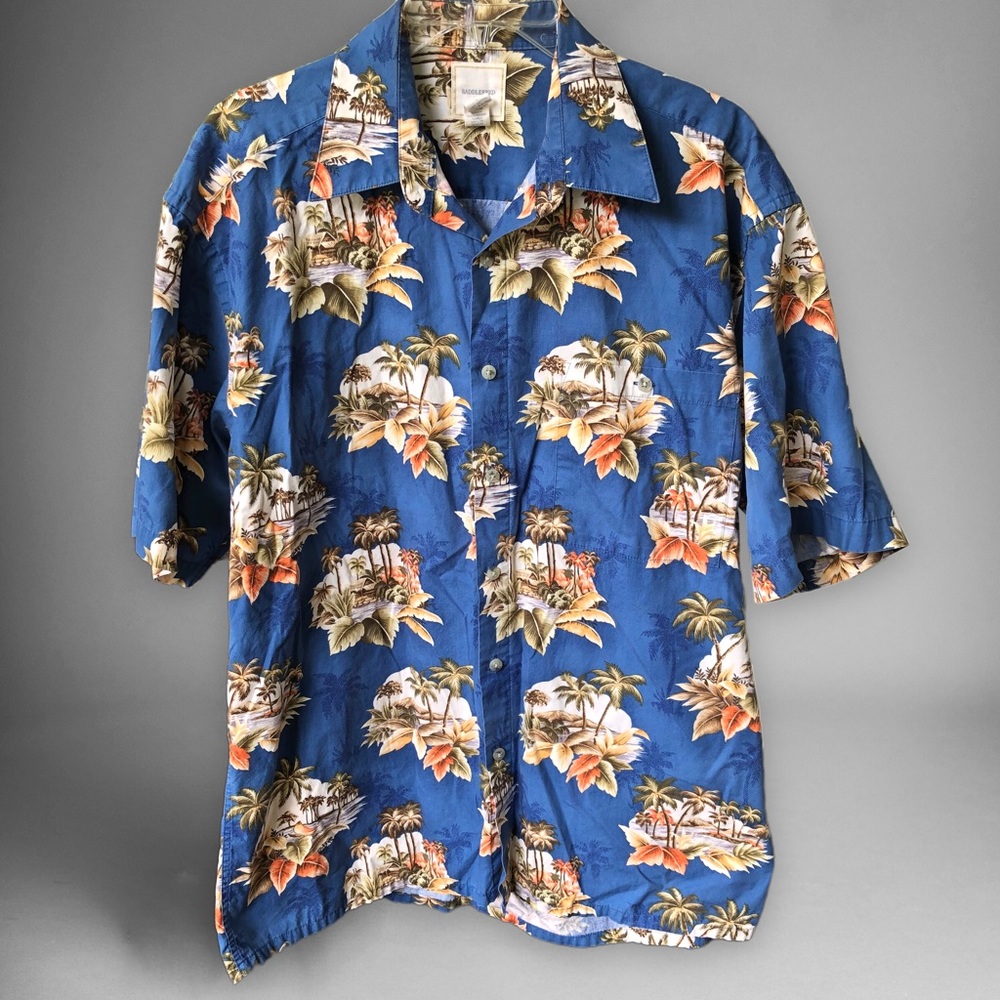 Mens saddlebred Hawaiian shirt size large short sleeve beach swimming button up